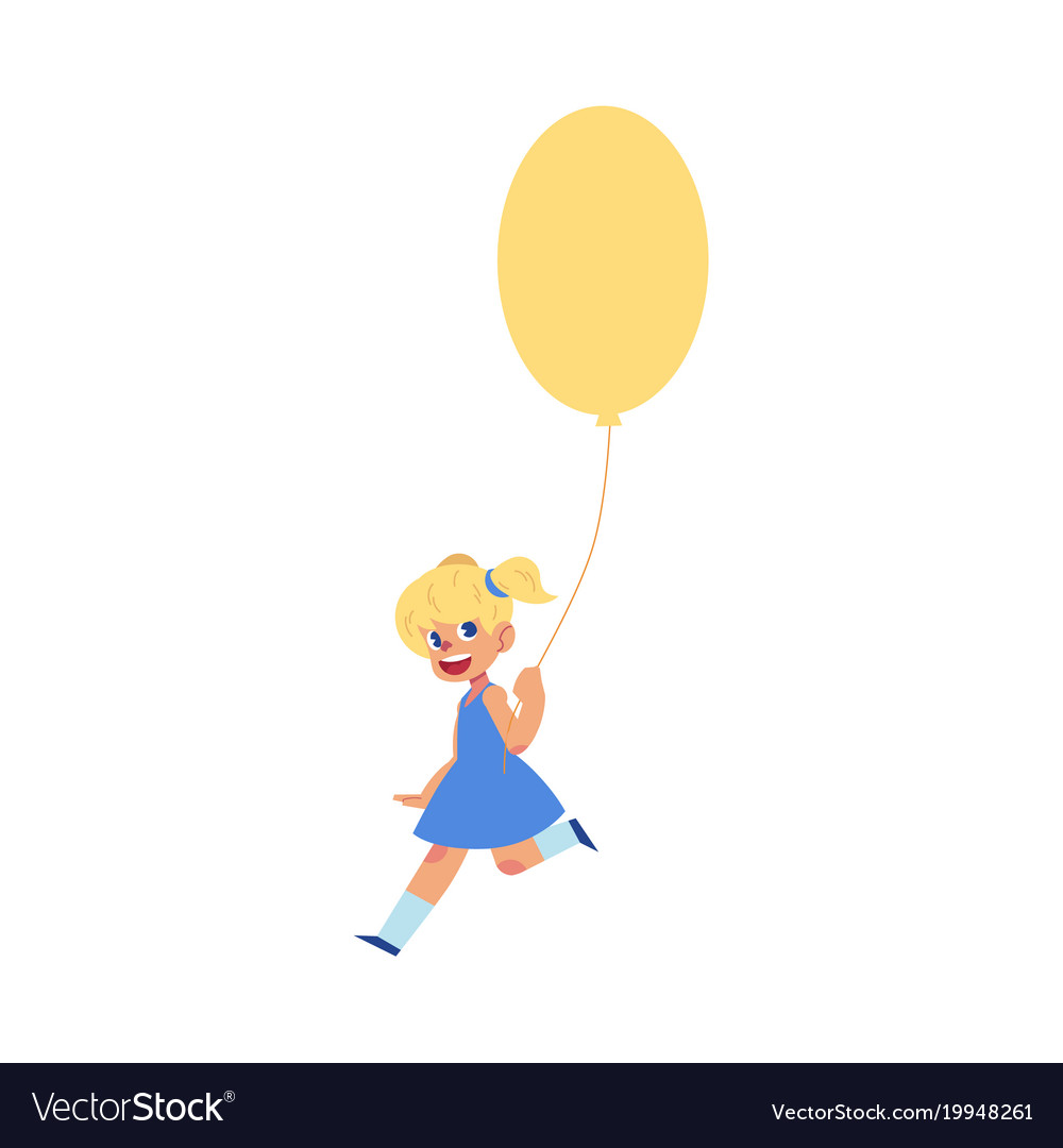 Flat girl child walking with air balloons