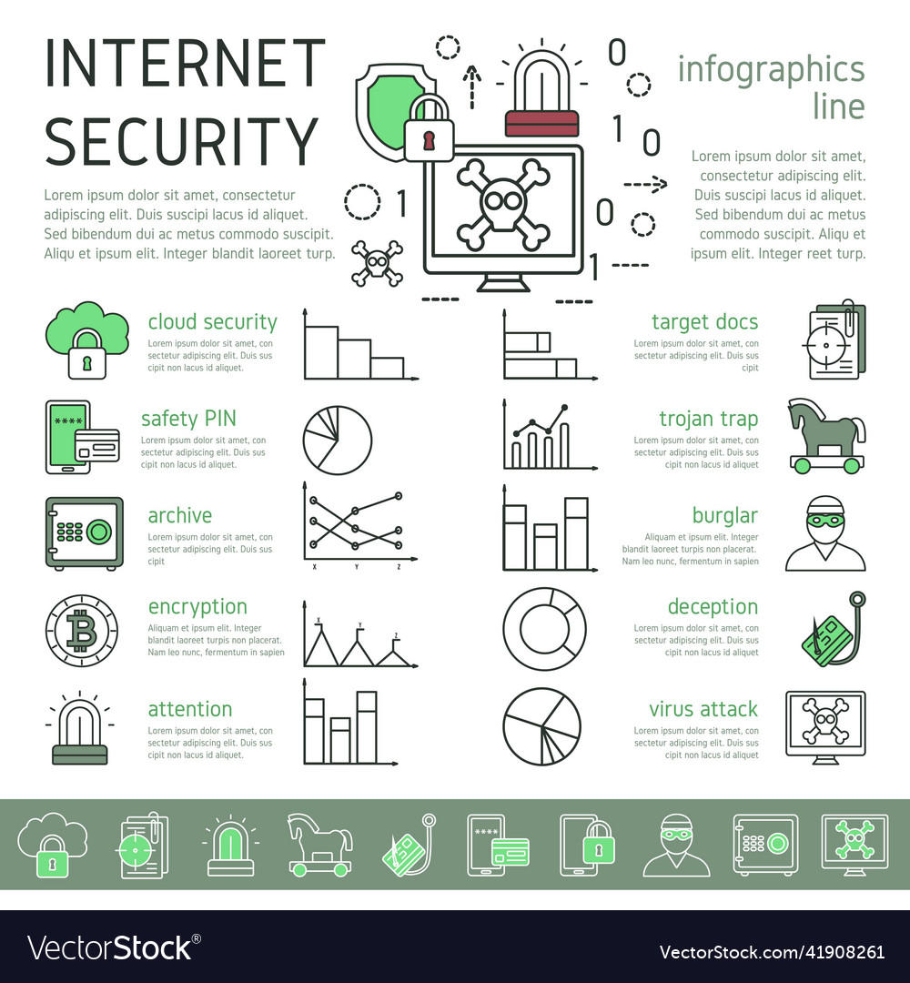 Internet security linear infographics Royalty Free Vector