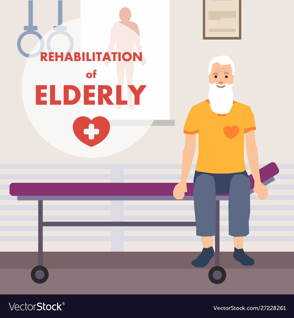 Rehabilitation And Physiotherapy For Elderly Ads Vector Image