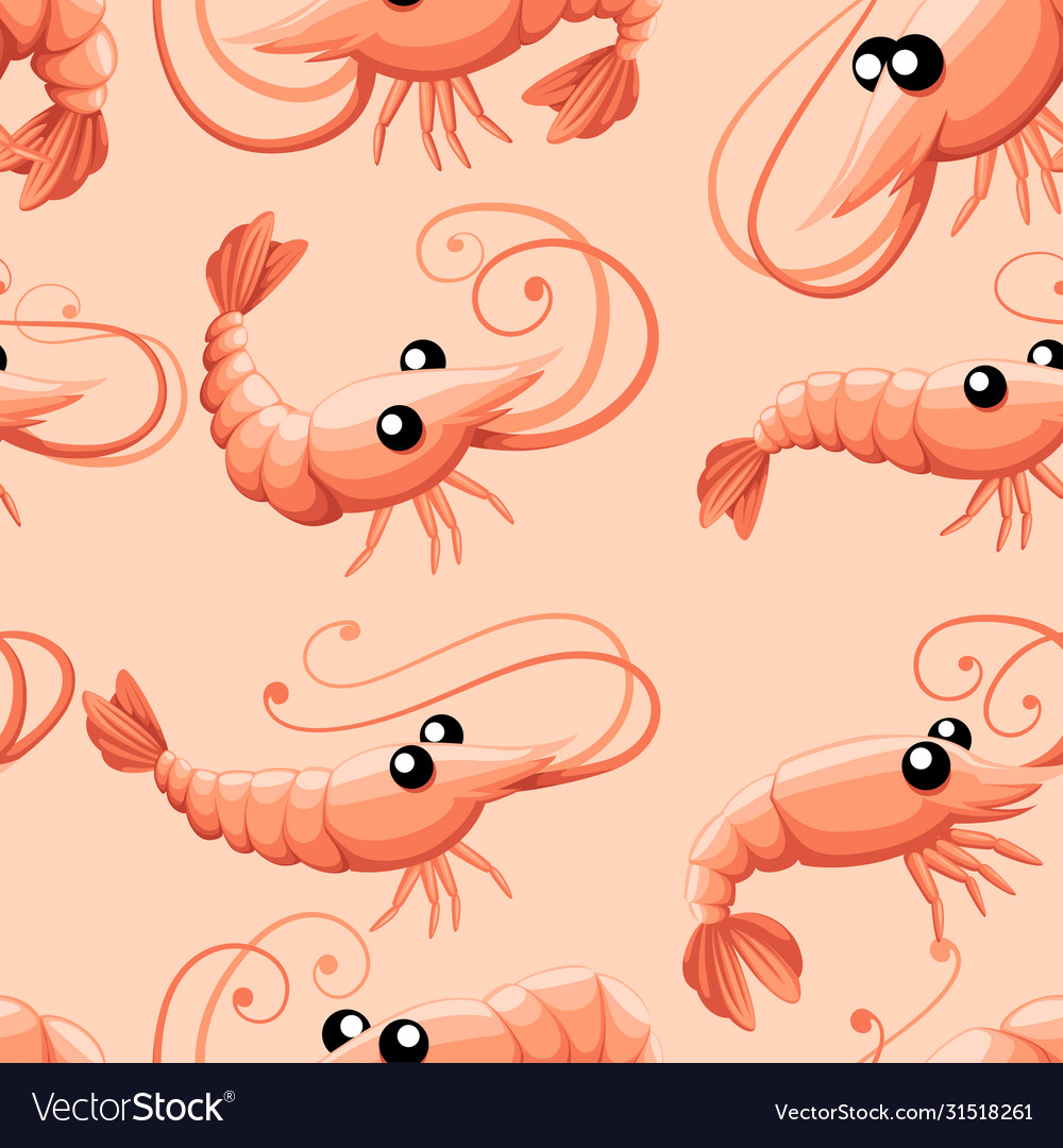 Seamless pattern cute shrimp in various poses