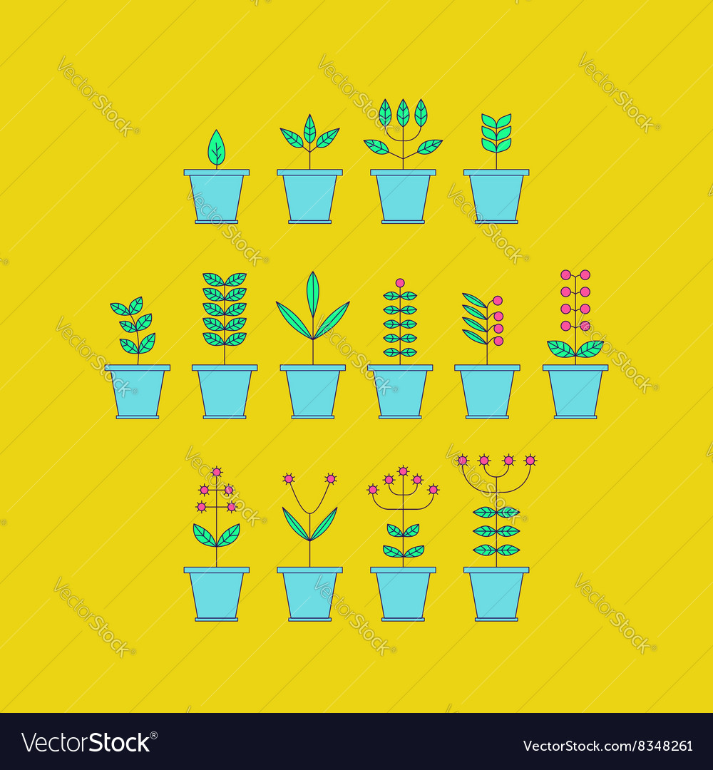 Set with flowerpot icons nature collection eco