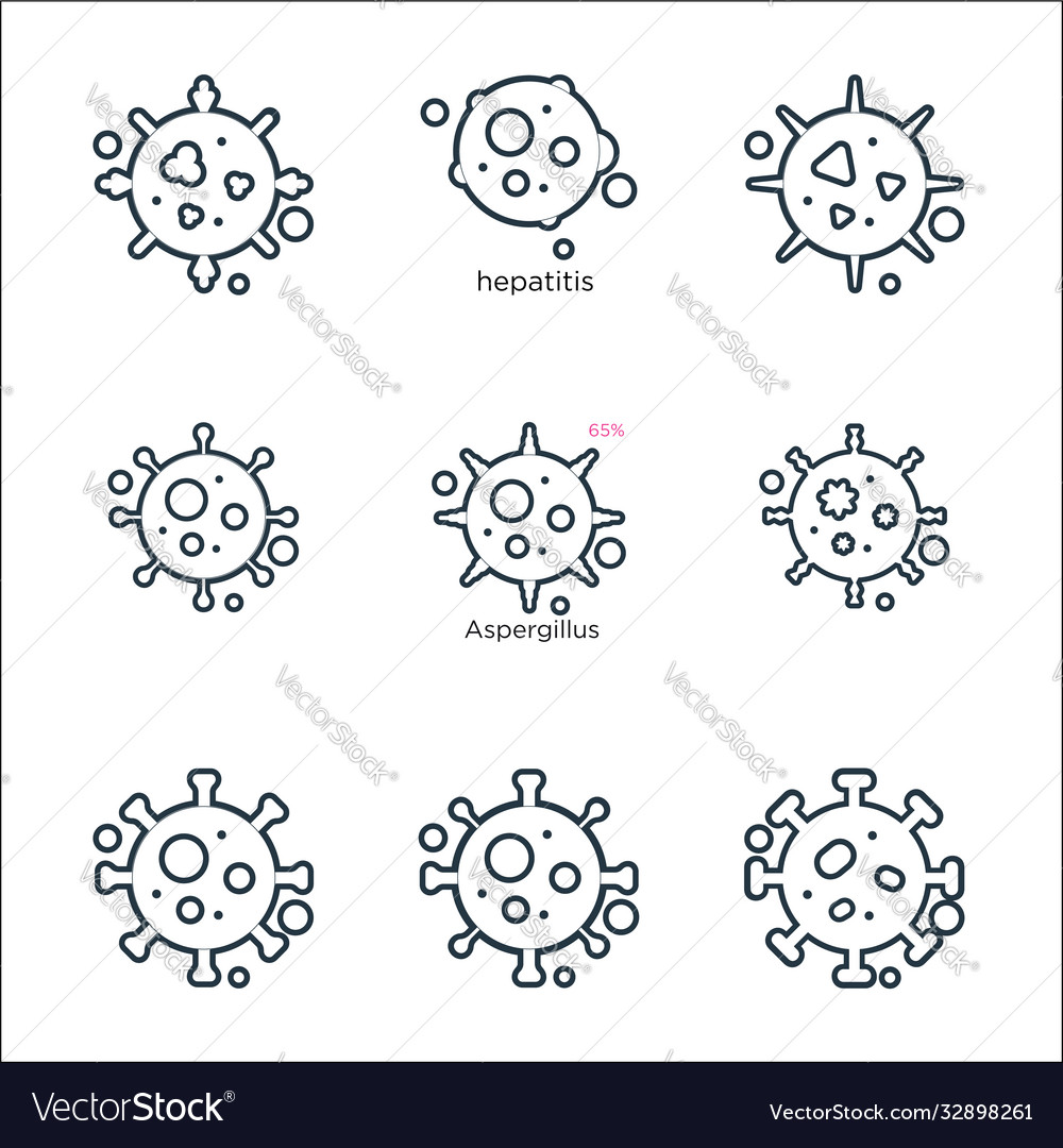 Viruses and diseases line icons linear set vector image Viruses and diseases line icons linear set