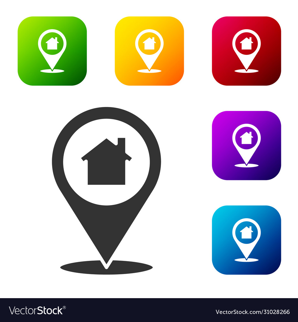 Black map pointer with house icon isolated