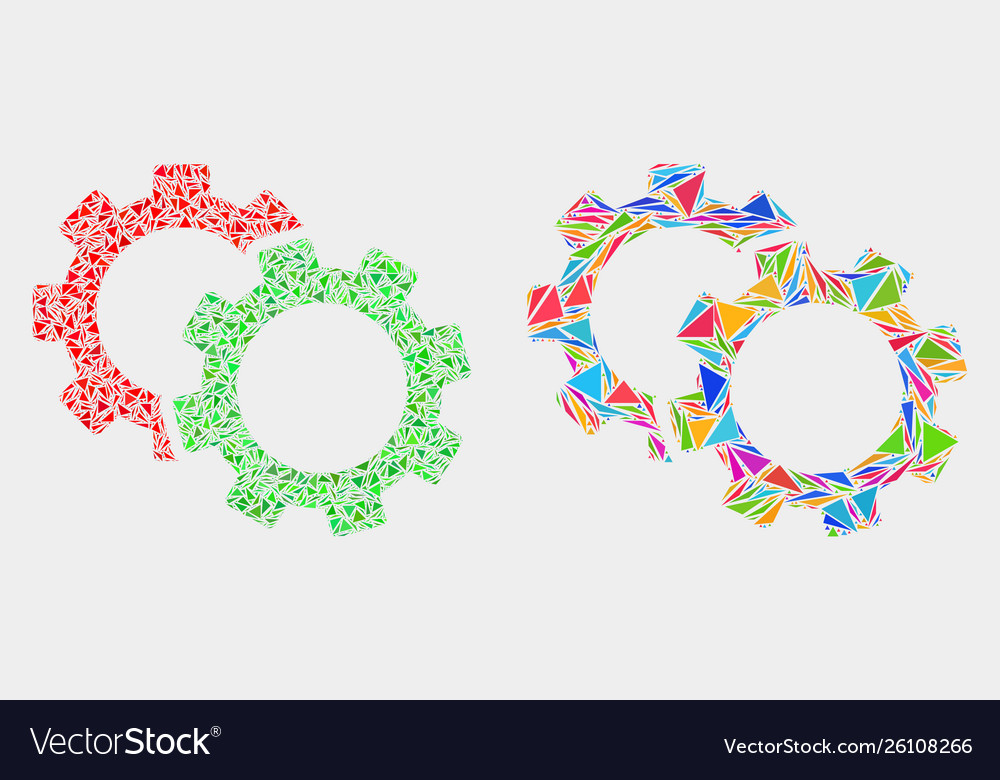 Cogs mosaic icon triangle items Vector Image Cogs mosaic icon triangle items