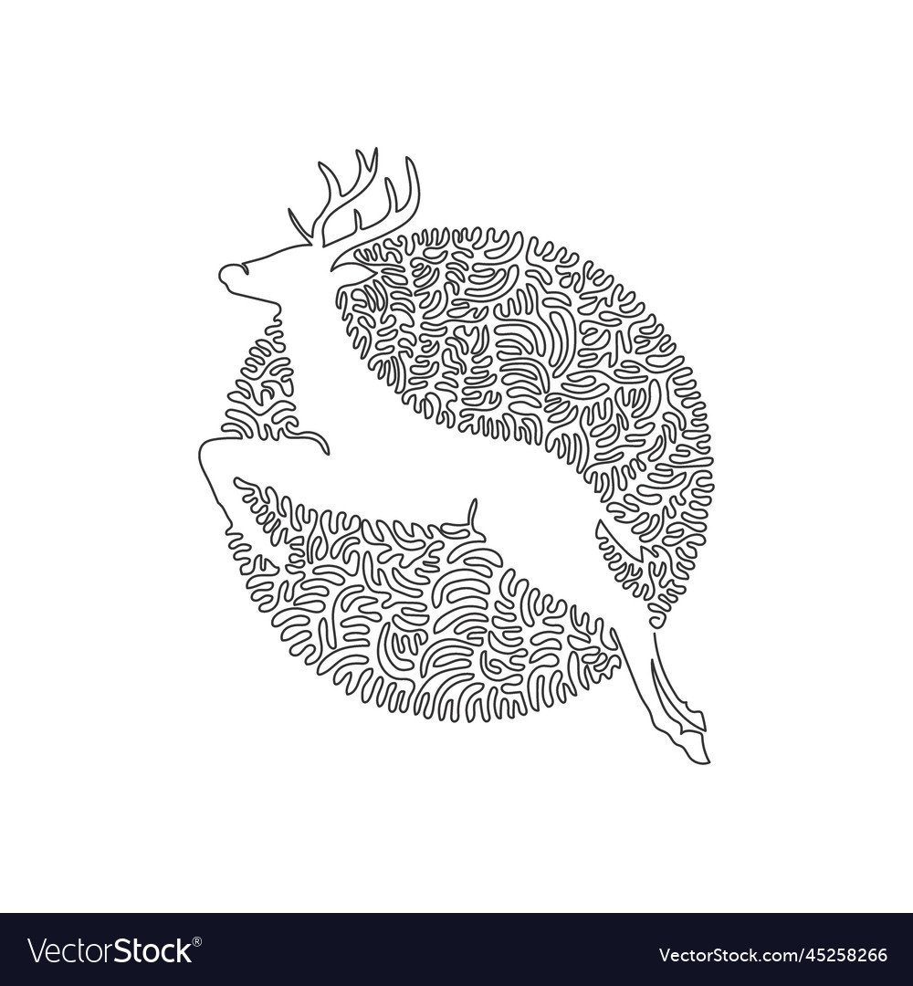 Continuous curve one line drawing of running deer