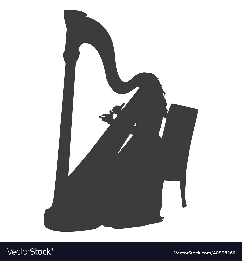 Female harp player silhouette Vector Image Female harp player silhouette