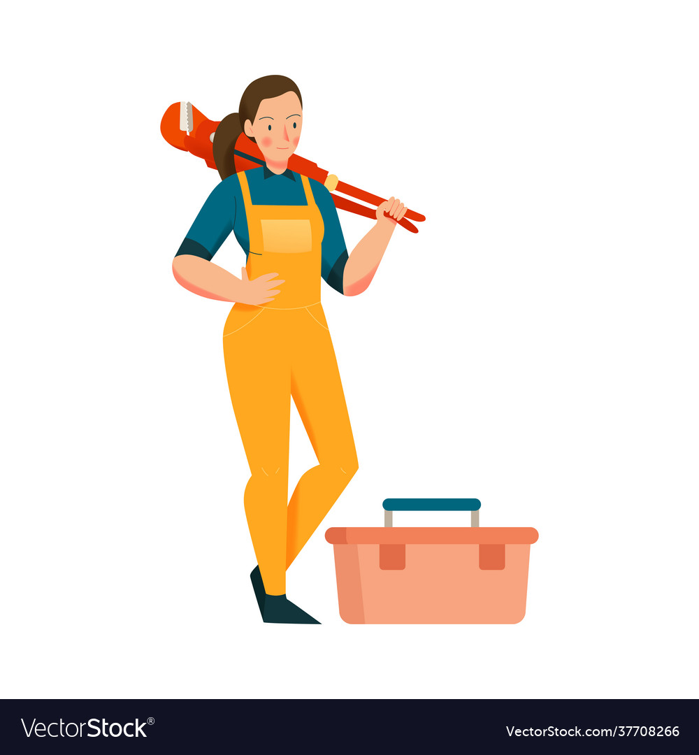 Flat female plumber vector image Flat female plumber