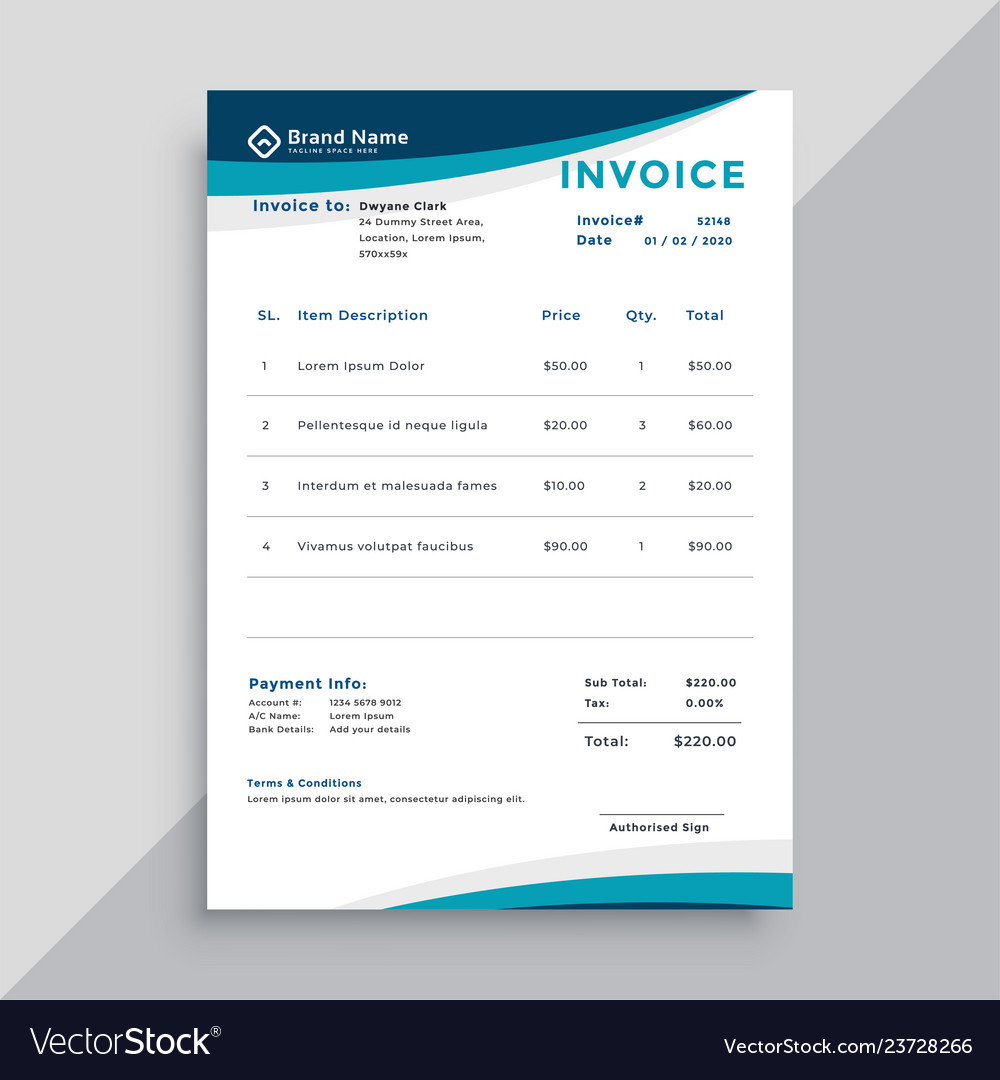 Invoice template design for business Royalty Free Vector