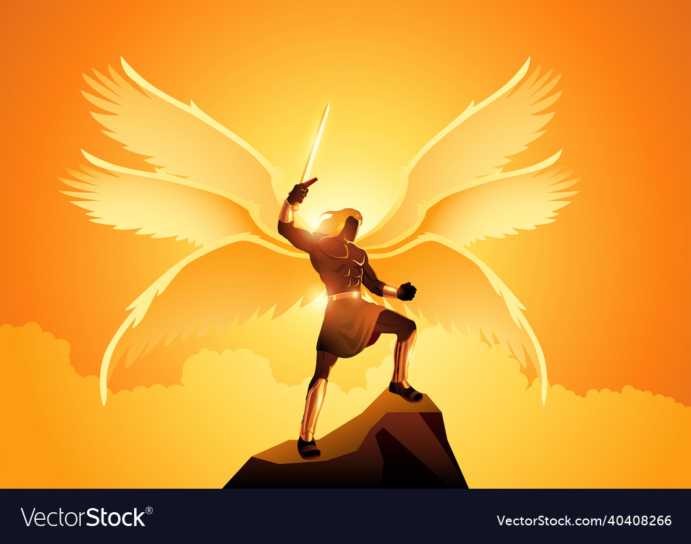 Michael the archangel with six wings holding vector image Michael the archangel with six wings holding