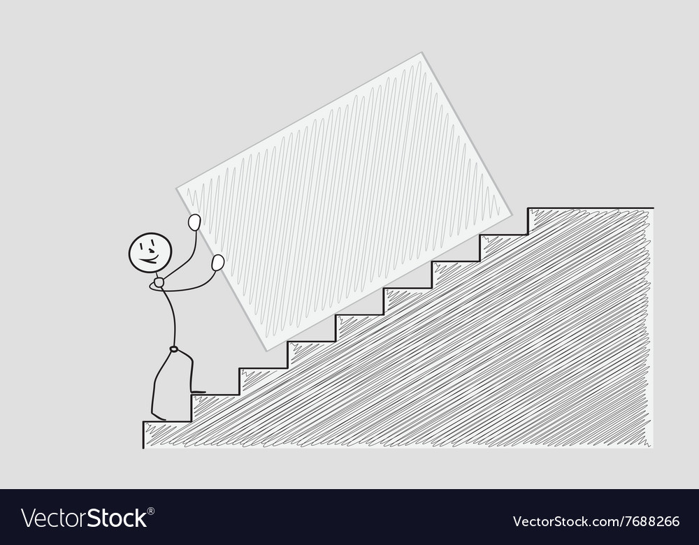 Pushing box up the stairs