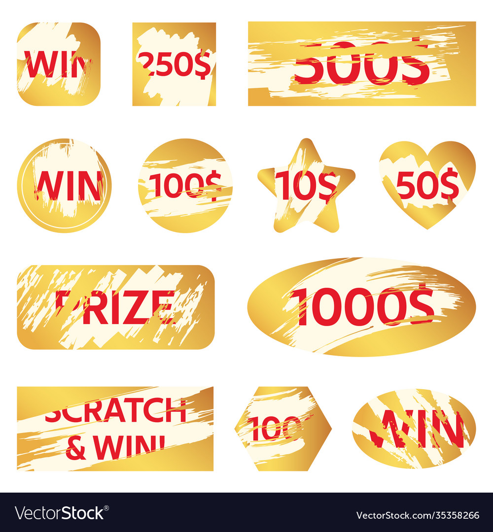 Scratch lottery card win ticket golden Royalty Free Vector