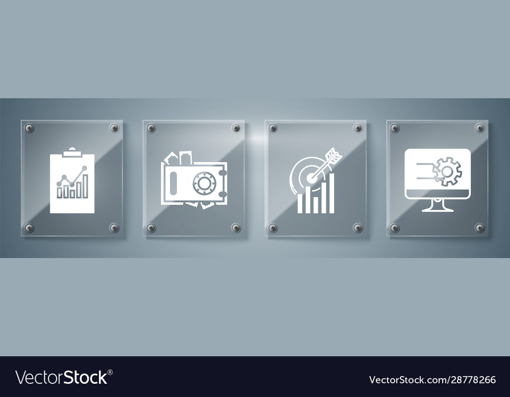 Set computer monitor with graph chart target vector image Set computer monitor with graph chart target