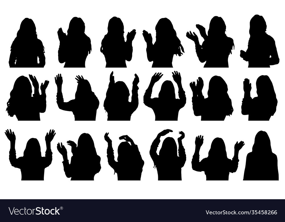 Set silhouettes girl clapping palms welcome