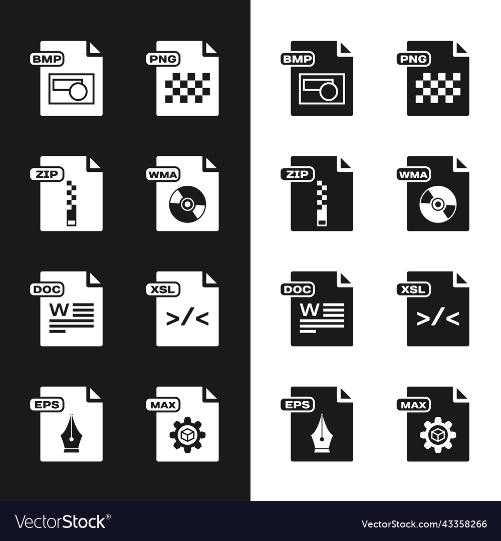 Set wma file document zip bmp png doc xsl vector image Set wma file document zip bmp png doc xsl