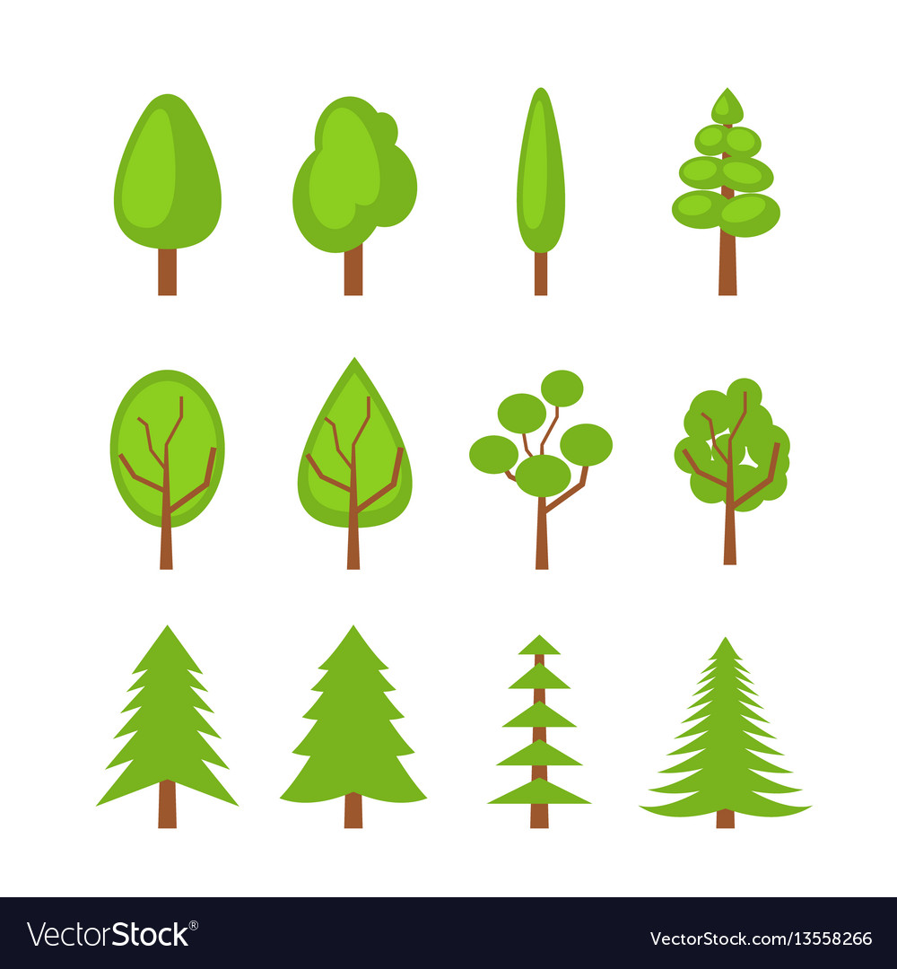 Tree Icon Set - Flat Style