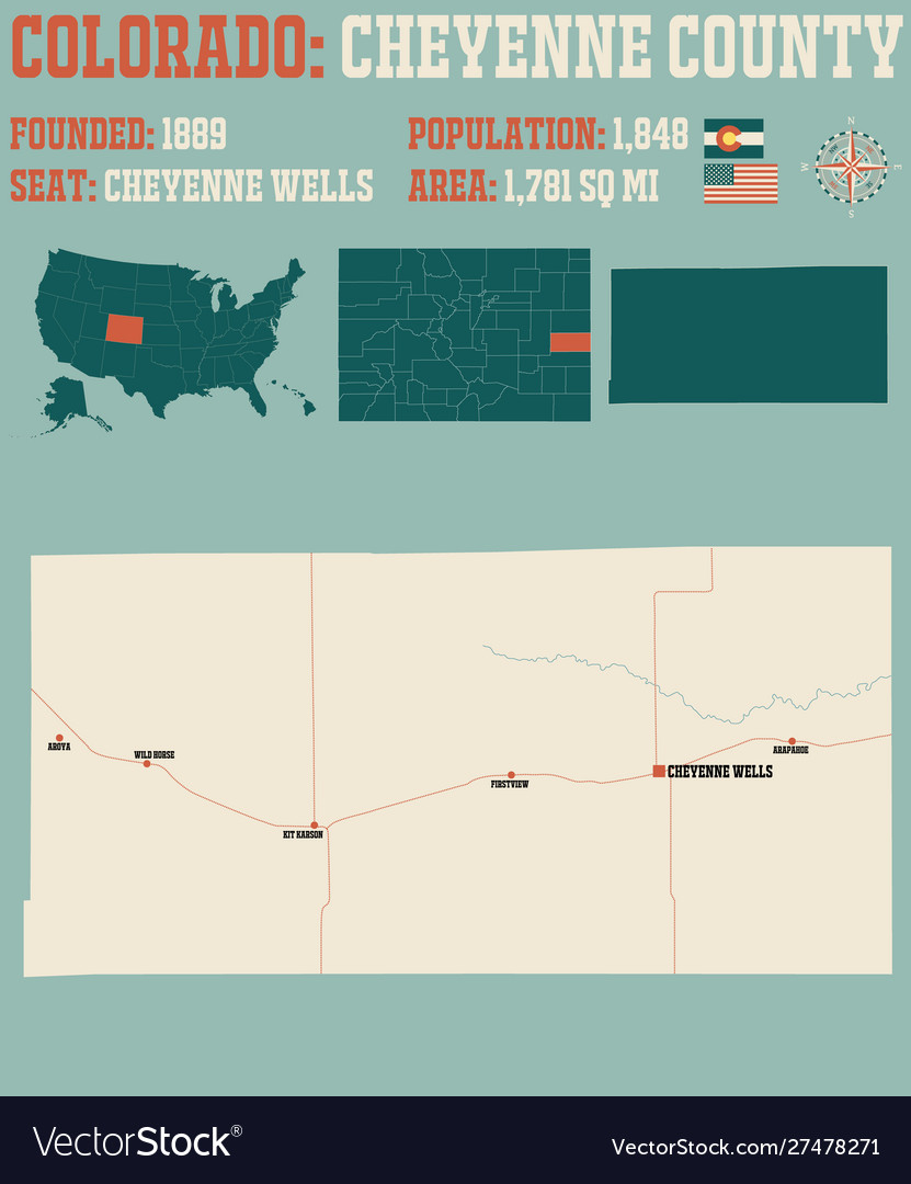 Map cheyenne county in colorado Royalty Free Vector Image