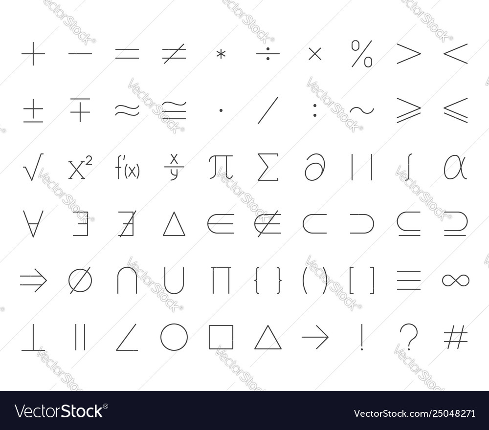 math-symbols-flat-line-icons-set-mathematical-vector-image