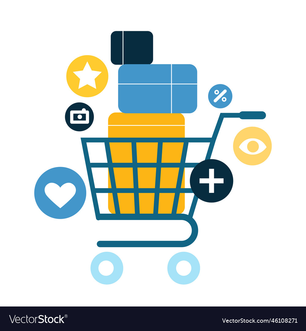 Online shopping cart composition Royalty Free Vector Image
