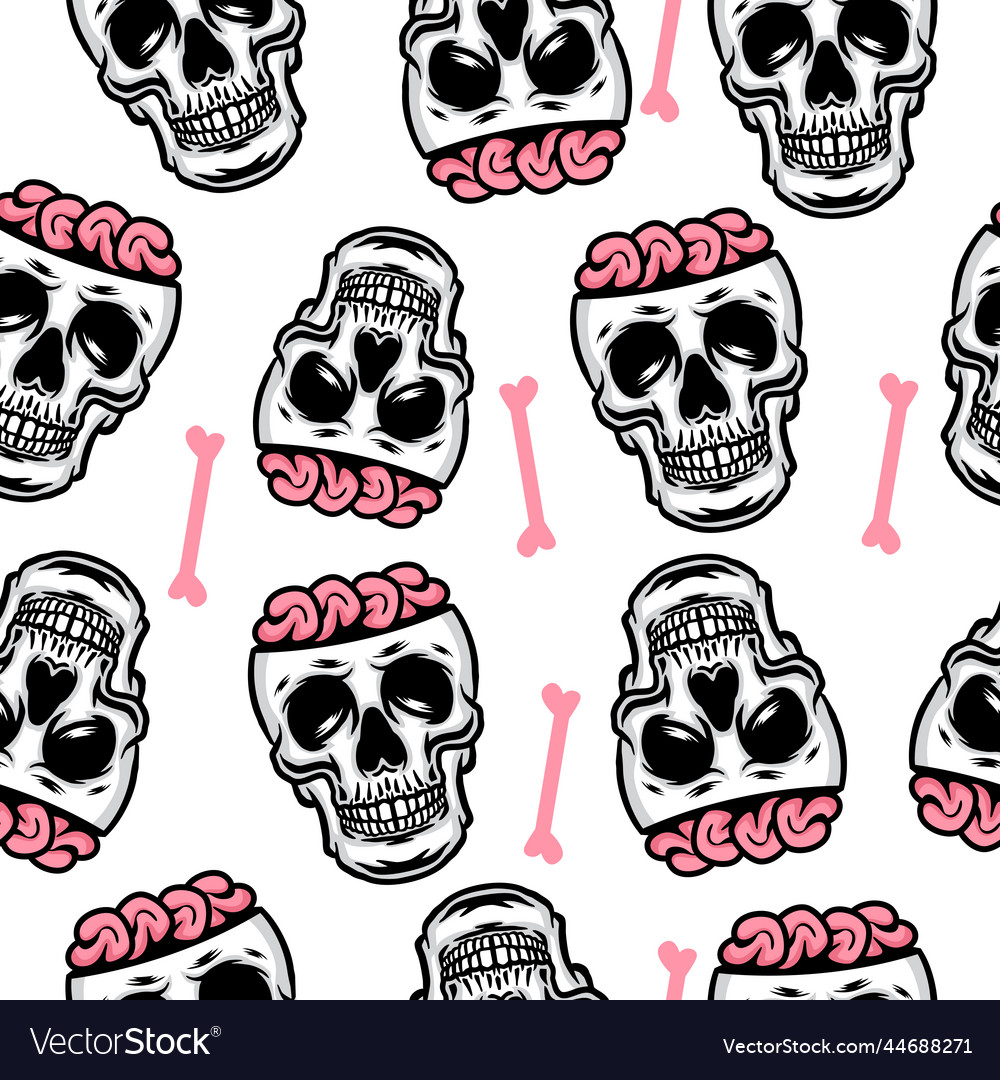 Seamless pattern of a skull with brain vector image Seamless pattern of a skull with brain