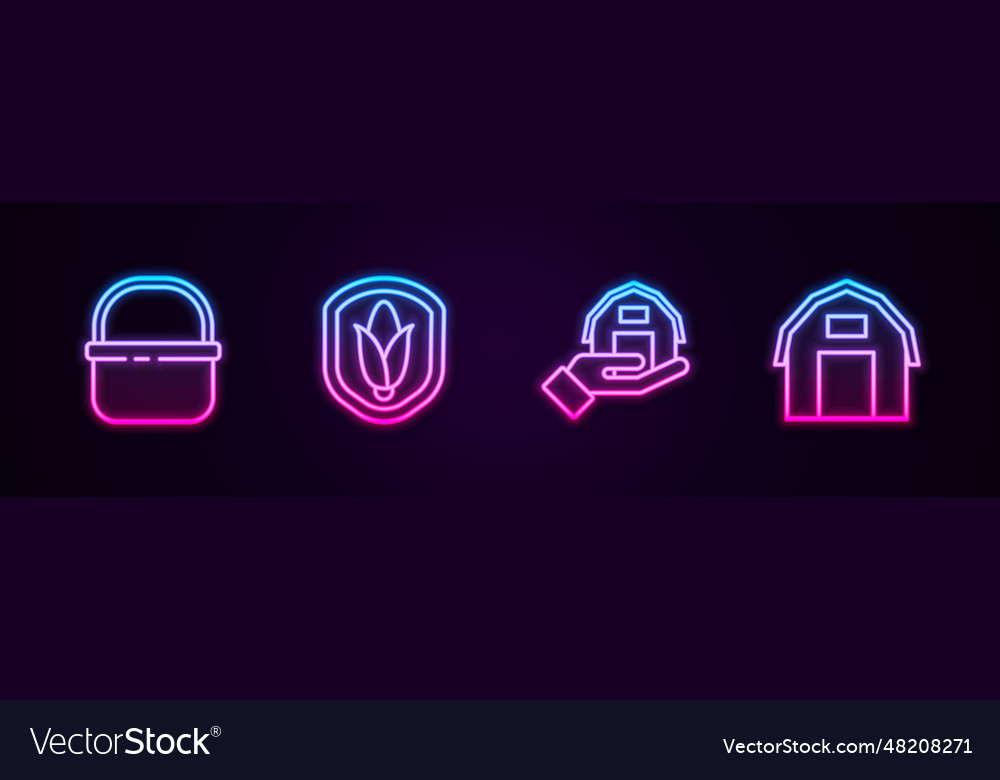 Set line basket shield corn farm house in hand