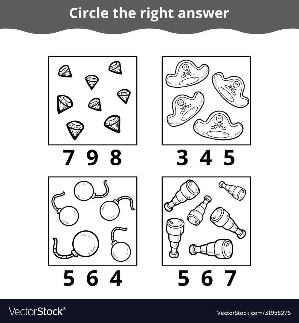 Counting game for children about pirate items