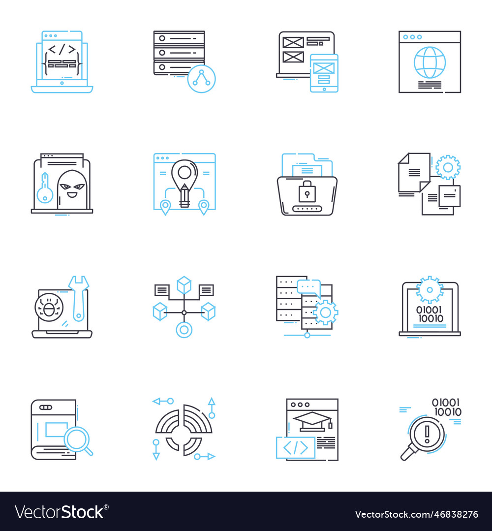 Data security linear icons set encryption vector image Data security linear icons set encryption