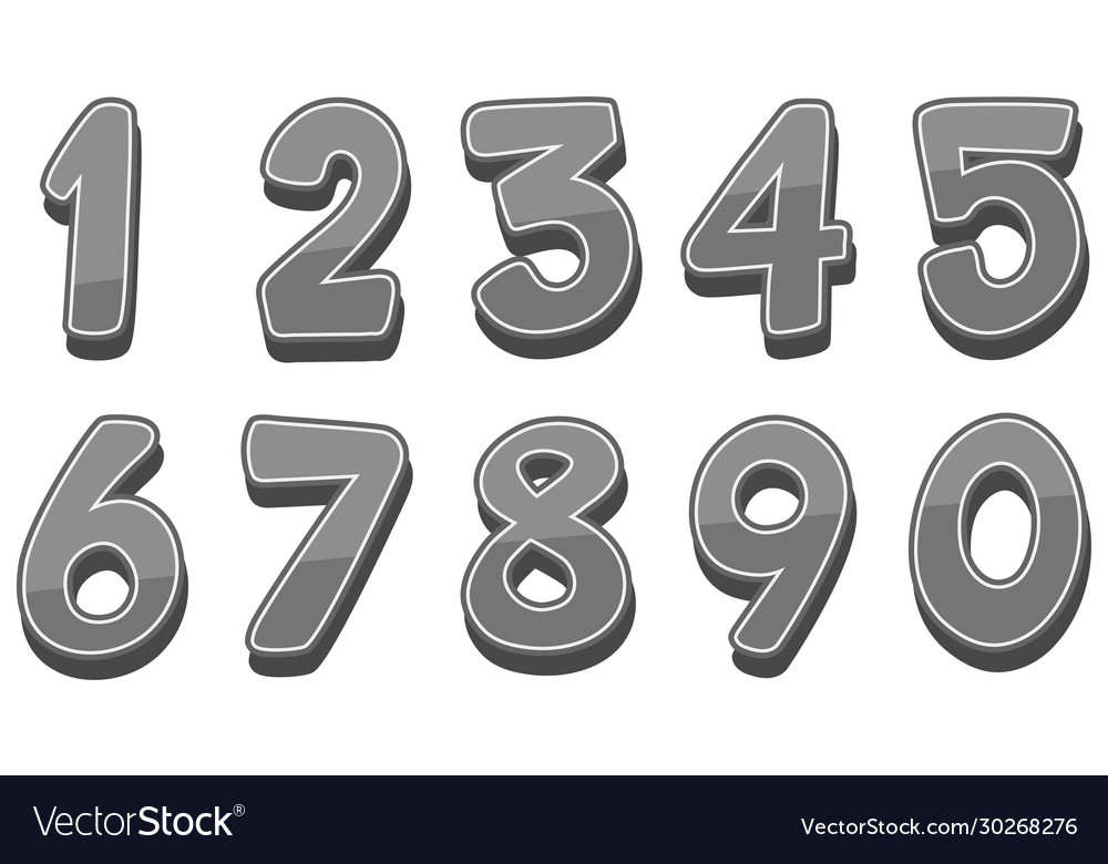 Font design for numbers one to zero on white