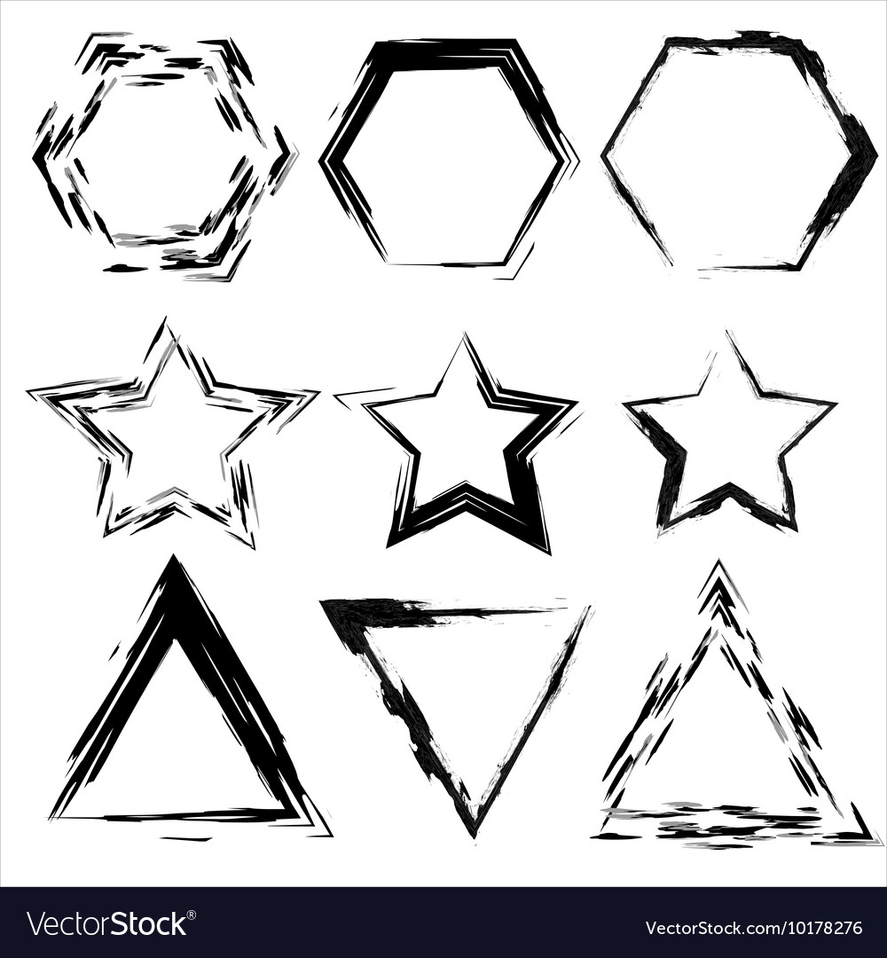 Grunge shapes star triangle hexagon set Royalty Free Vector