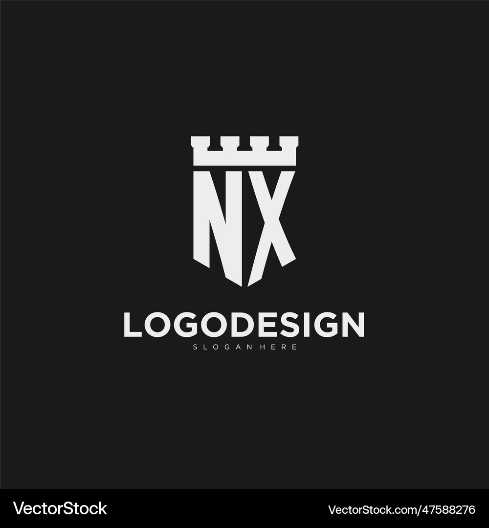 Initials nx logo monogram with shield Royalty Free Vector