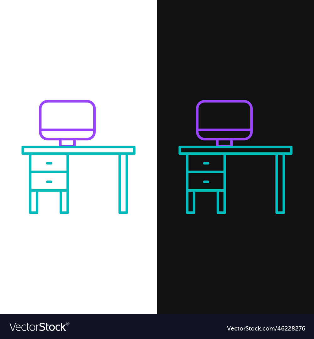 Line computer monitor and desk icon isolated vector image Line computer monitor and desk icon isolated