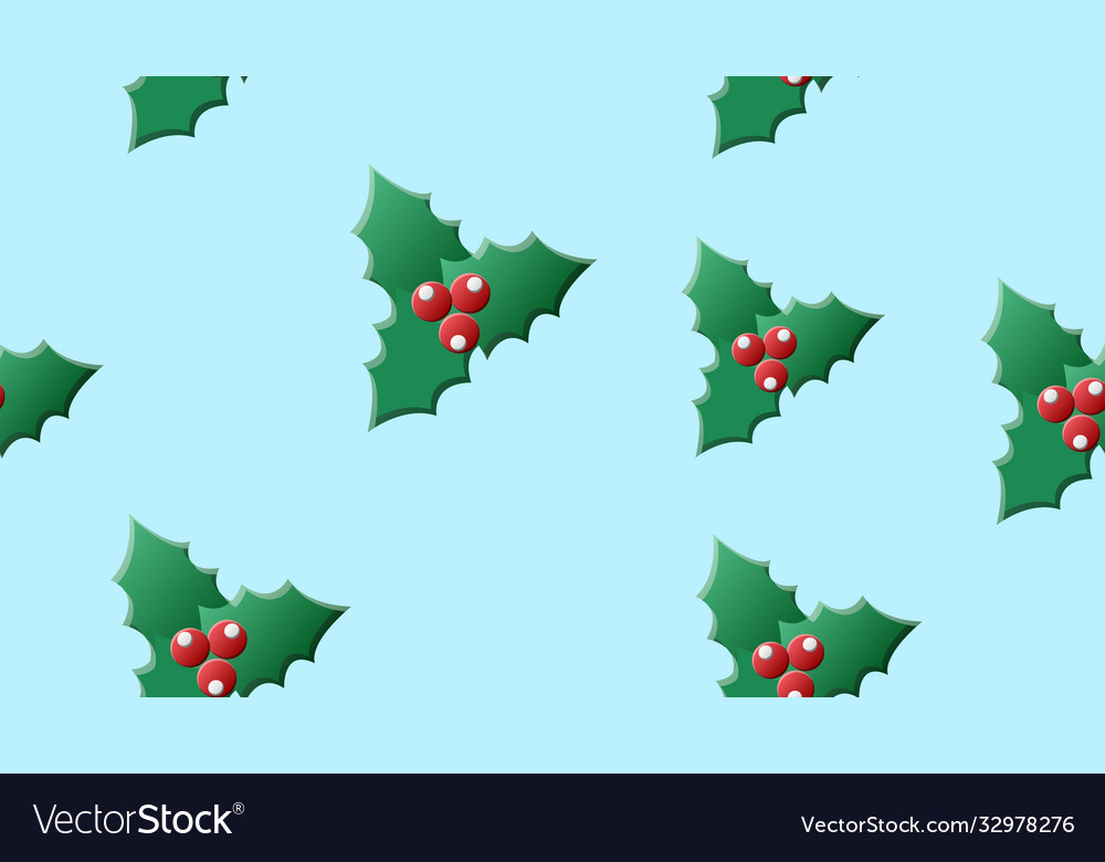 Mistletoe holly berries blue red seamless pattern Vector Image