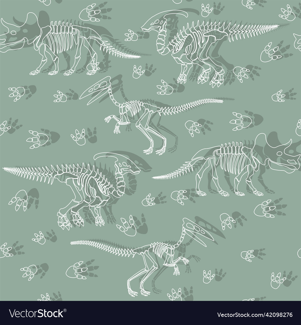 Seamless pattern with dinosaur skeleton