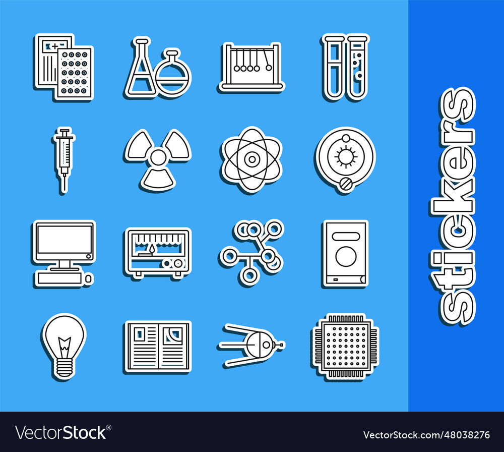Set line processor book solar system pendulum vector image Set line processor book solar system pendulum