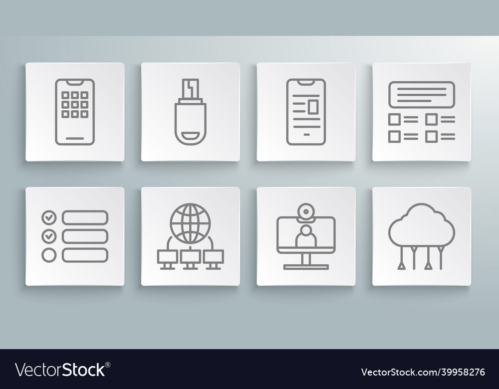 Set line task list usb flash drive computer vector image Set line task list usb flash drive computer