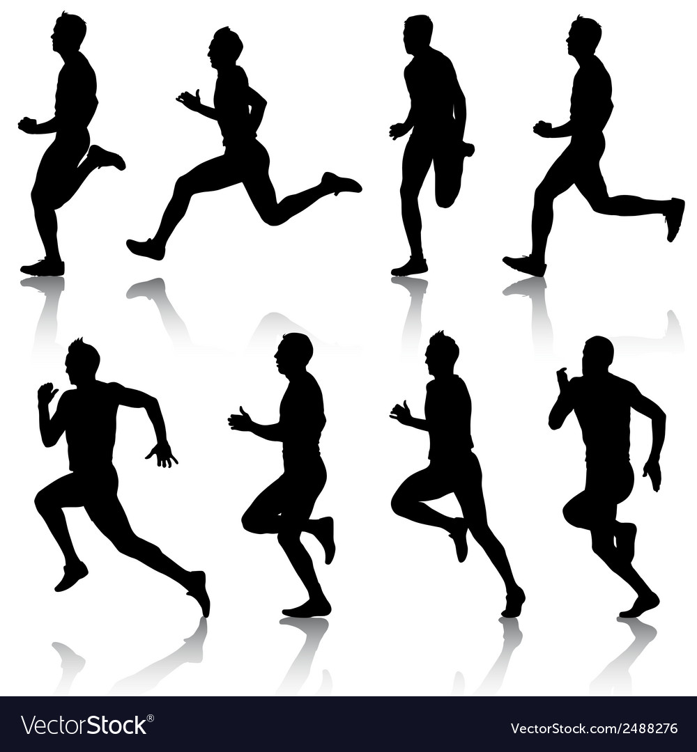 Set of silhouettes runners on sprint men