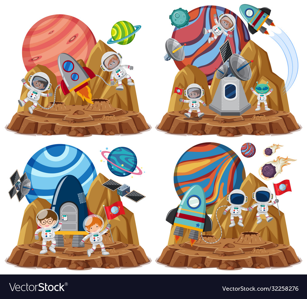 Set space themes with astronauts isolated vector image Set space themes with astronauts isolated