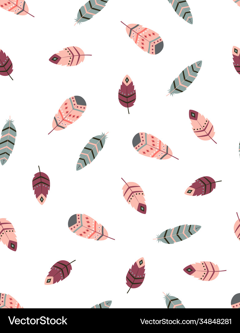 Boho seamless pattern with feathers Royalty Free Vector
