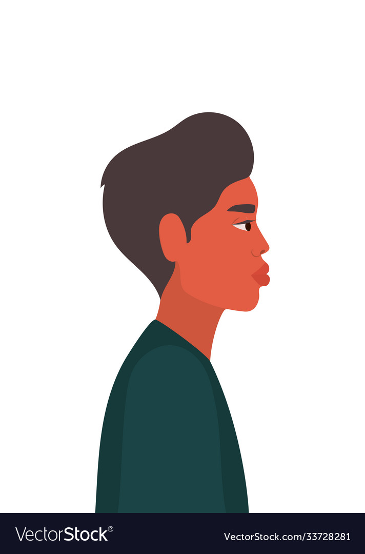 Brown hair man cartoon in side view design
