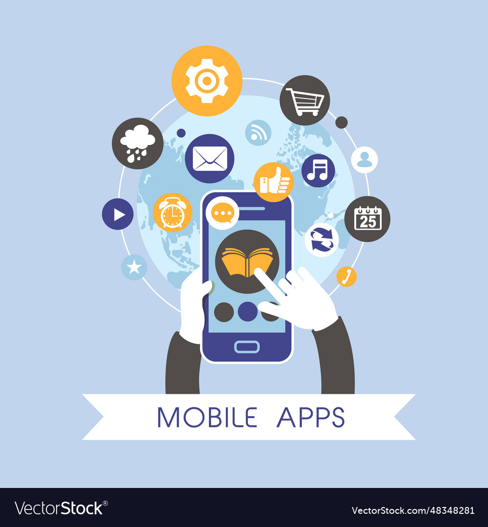 Flat design for mobile apps concept set vector image Flat design for mobile apps concept set