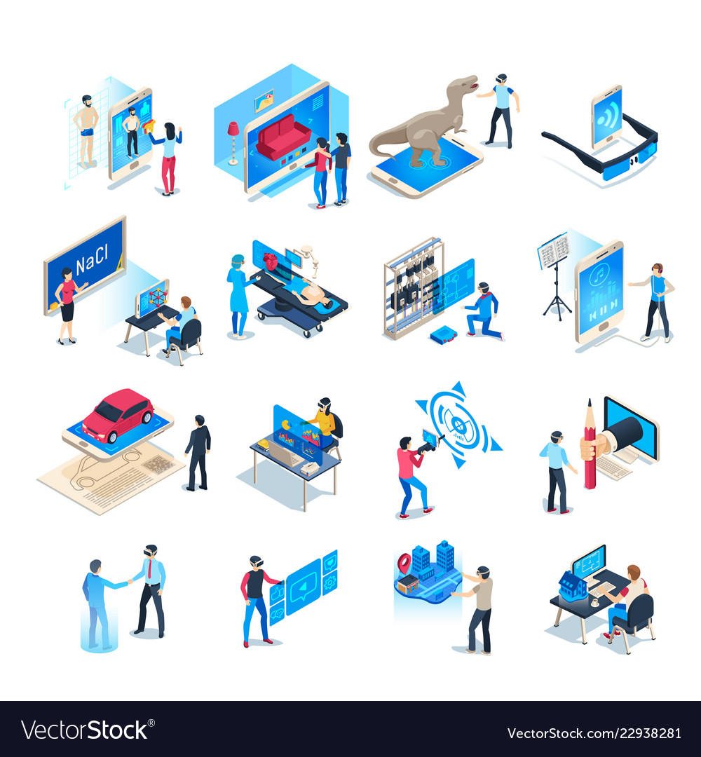 Isometric virtual reality simulations icons Vector Image