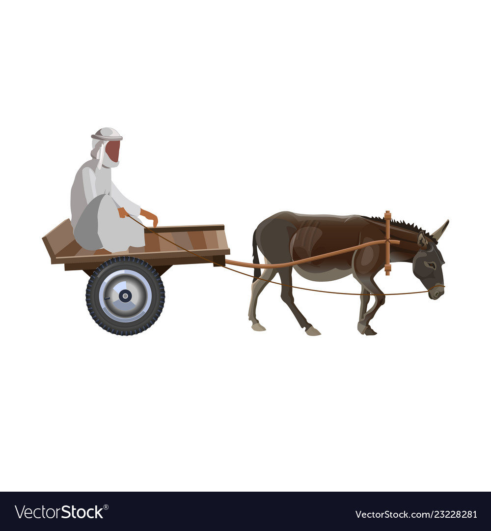 Man with donkey cart vector image Man with donkey cart
