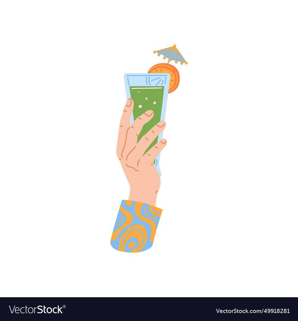 Person hand holding green tropical fruit cocktail