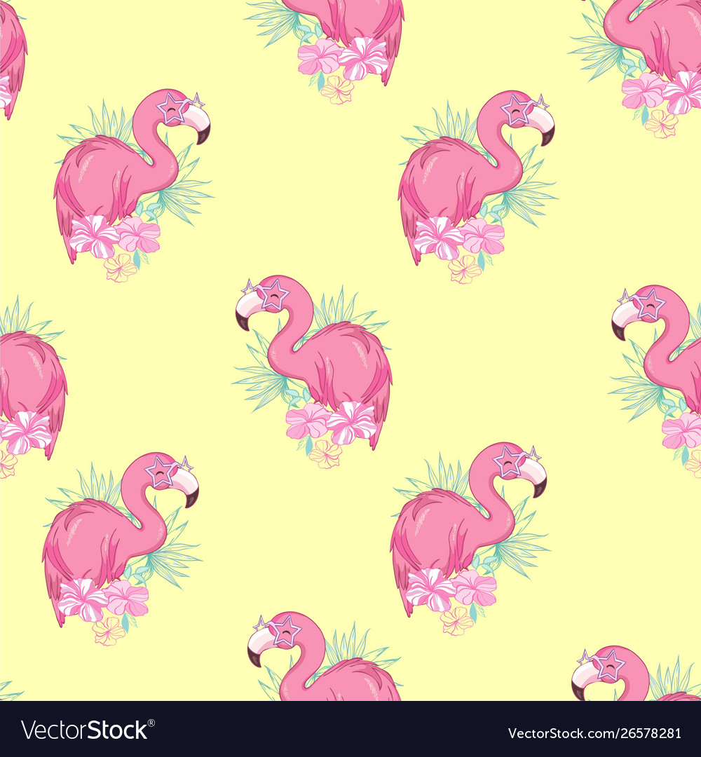 Seamless pattern with flamingos