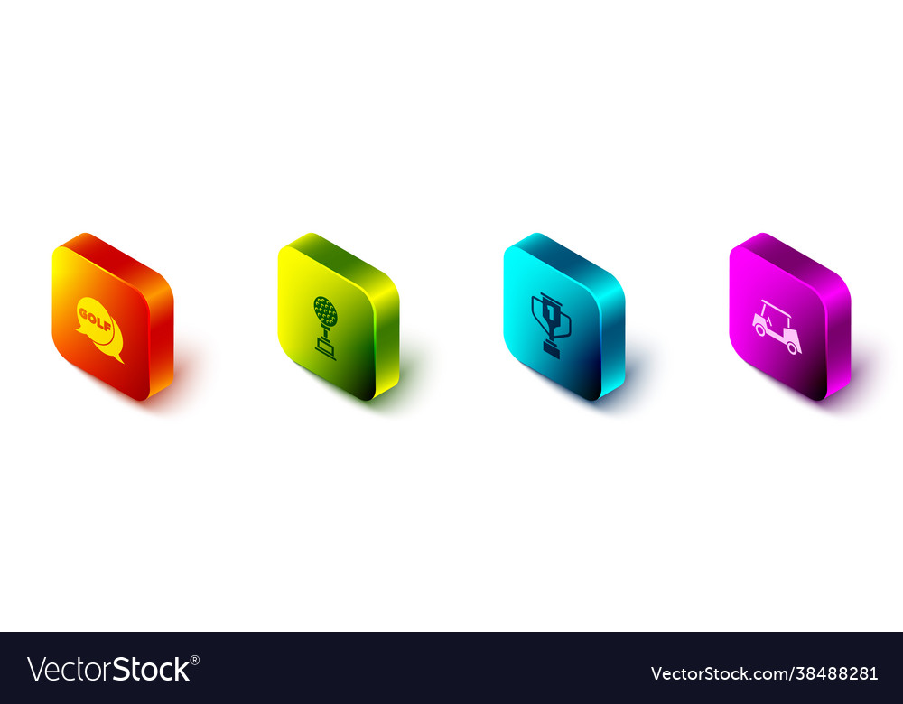 Set isometric golf label award cup