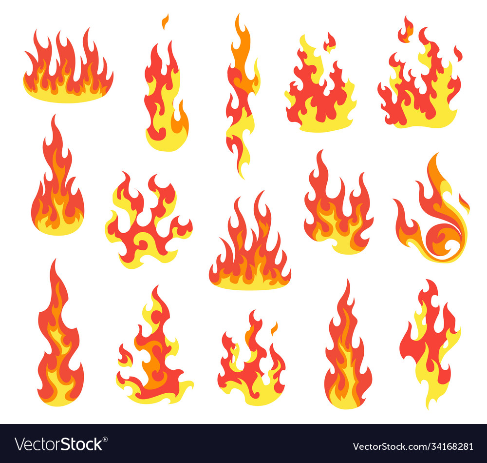 Set red and orange fire flame flames of Royalty Free Vector