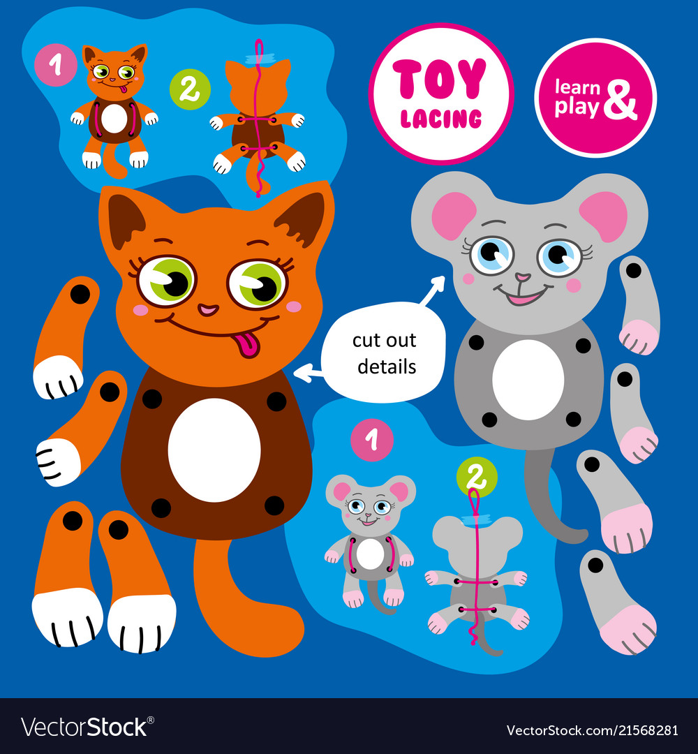 Toy lacing made hand moving cat and mouse Vector Image