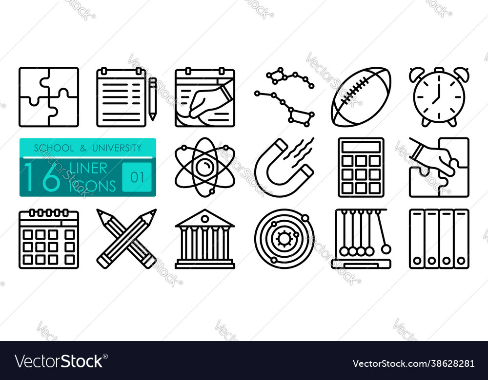 University linear icons set structure atom Vector Image University linear icons set structure atom