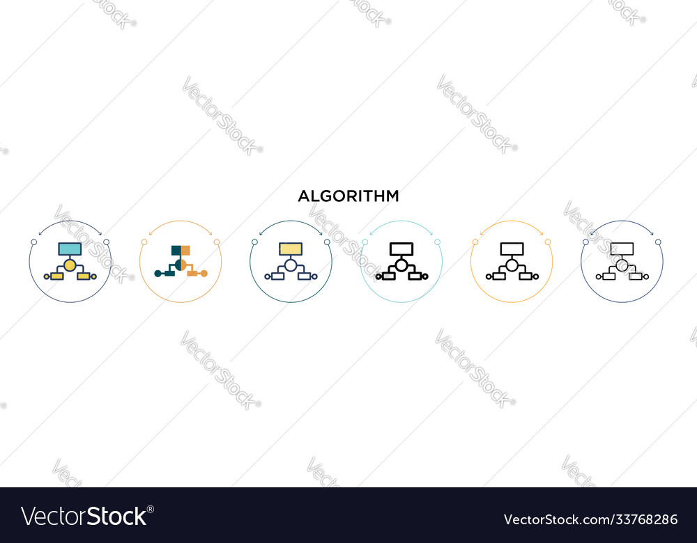 Algorithm icon in filled thin line outline