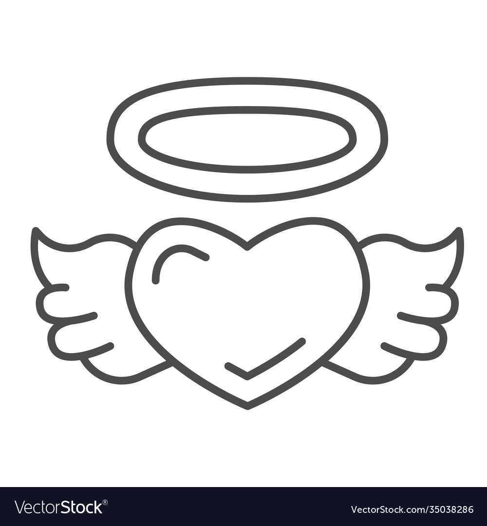 Angel heart thin line icon valentine day concept