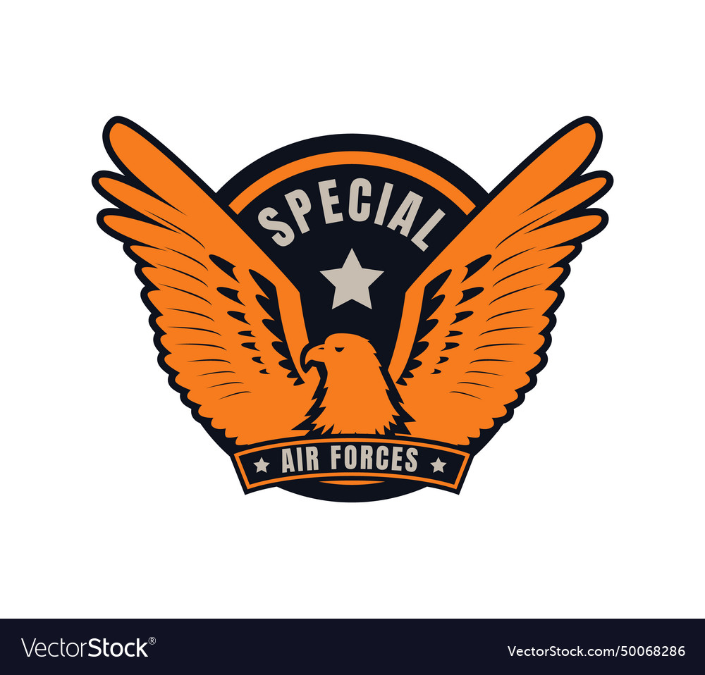 Eagle emblem with wings and star military badge Vector Image